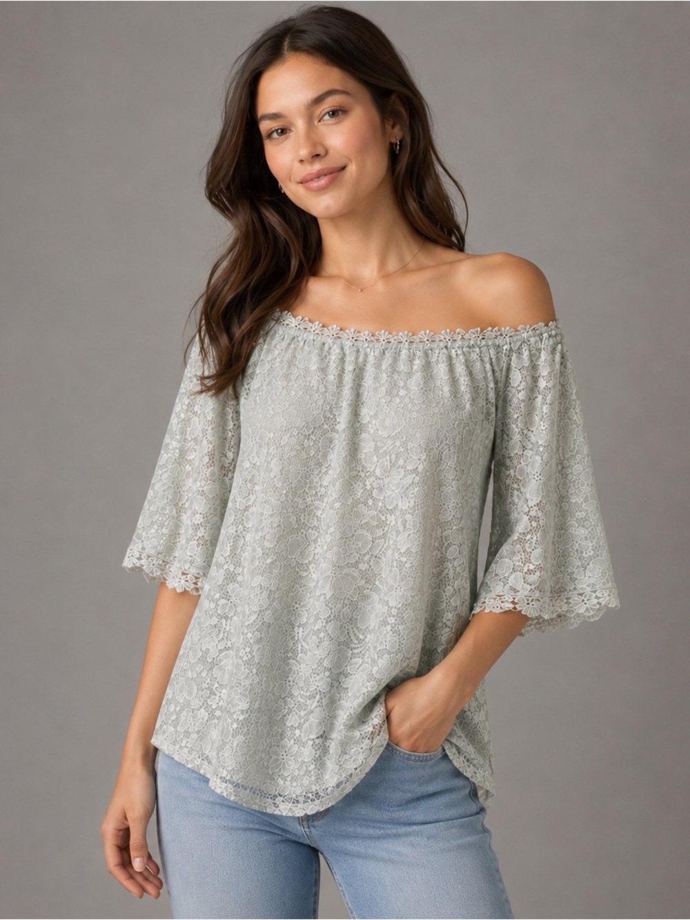 Lacy Coquette Top Ice Green Floral Crochet Boho Chic Lined Feminine